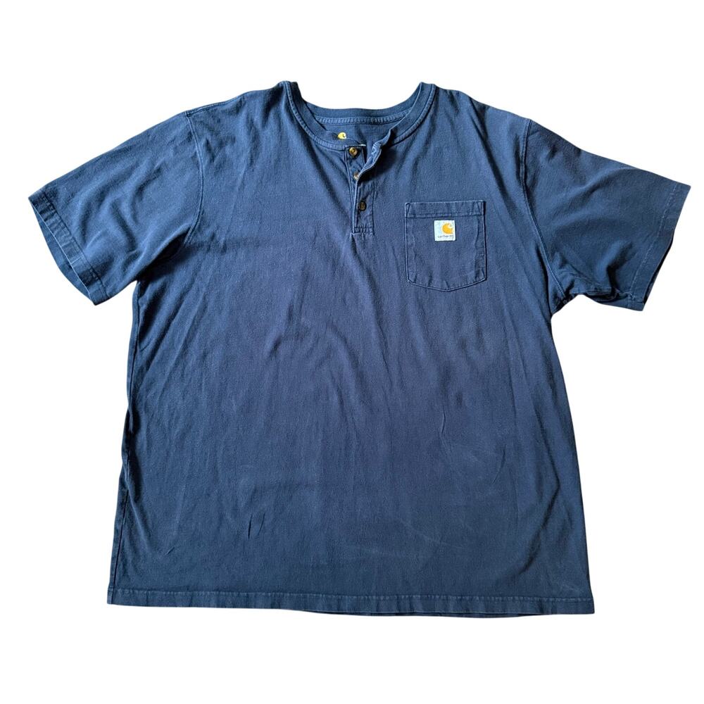 Carhartt Navy Pocket T-Shirt Short Sleeve Henley Men's Size 2XL Workwear
